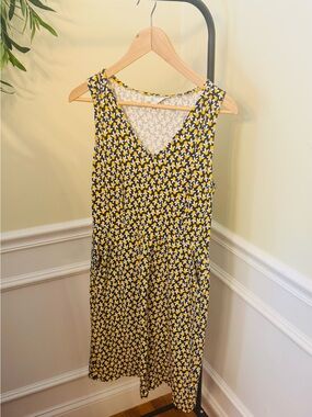 Boden Yellow and Navy Floral Midi Dress